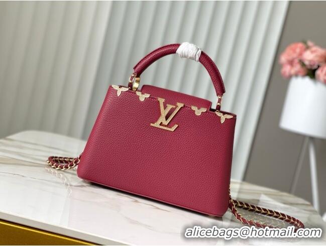 Promotional Louis Vuitton Capucines BB Bag with Strass Hardware in Taurillon Leather M24583 Deep Red 2025