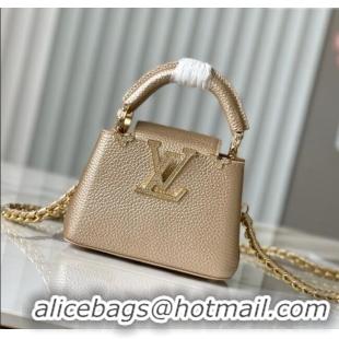 Famous Brand Louis Vuitton Capucines Nano Bag with Strass Hardware in Gold Taurillon Leather M24583 2025