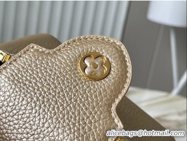 Famous Brand Louis Vuitton Capucines Nano Bag with Strass Hardware in Gold Taurillon Leather M24583 2025