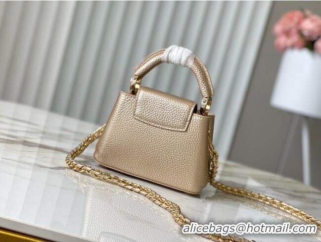 Famous Brand Louis Vuitton Capucines Nano Bag with Strass Hardware in Gold Taurillon Leather M24583 2025