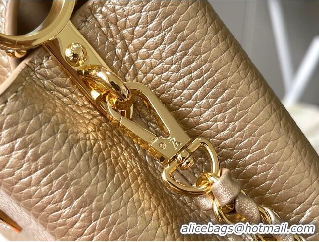 Famous Brand Louis Vuitton Capucines Nano Bag with Strass Hardware in Gold Taurillon Leather M24583 2025