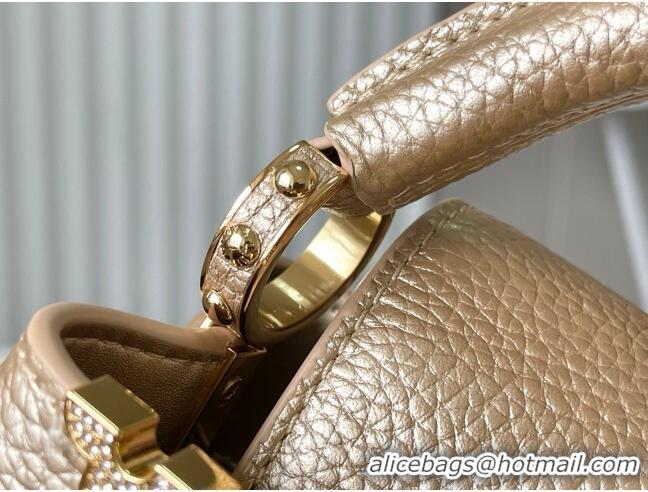 Famous Brand Louis Vuitton Capucines Nano Bag with Strass Hardware in Gold Taurillon Leather M24583 2025