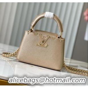 Good Taste Louis Vuitton Capucines Mini Bag with Strass Hardware in Gold Taurillon Leather M24583 2025