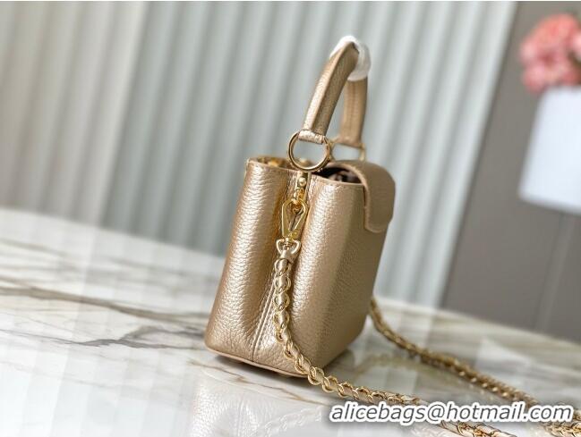 Good Taste Louis Vuitton Capucines Mini Bag with Strass Hardware in Gold Taurillon Leather M24583 2025