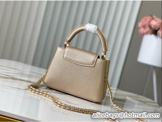 Good Taste Louis Vuitton Capucines Mini Bag with Strass Hardware in Gold Taurillon Leather M24583 2025