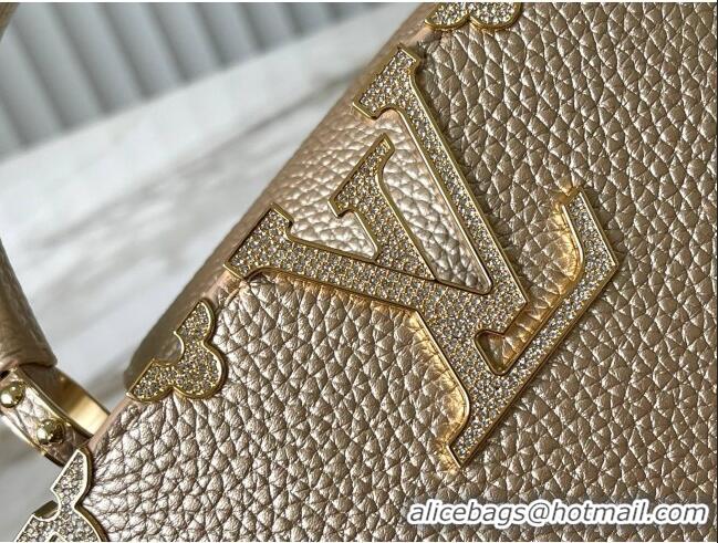 Good Taste Louis Vuitton Capucines Mini Bag with Strass Hardware in Gold Taurillon Leather M24583 2025