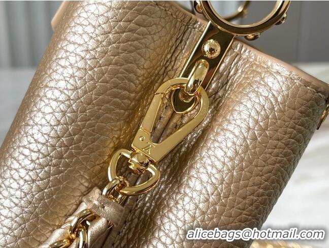 Good Taste Louis Vuitton Capucines Mini Bag with Strass Hardware in Gold Taurillon Leather M24583 2025