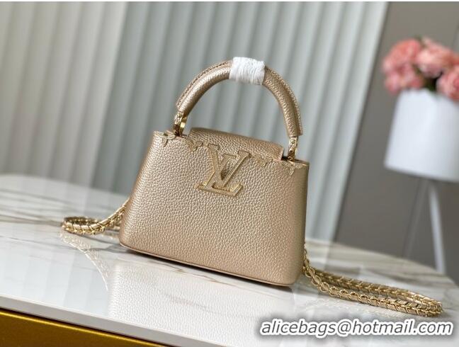 Good Taste Louis Vuitton Capucines Mini Bag with Strass Hardware in Gold Taurillon Leather M24583 2025