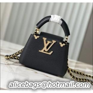 Top Grade Louis Vuitton Capucines Nano Bag with Strass Hardware in Black Taurillon Leather M24583 2025