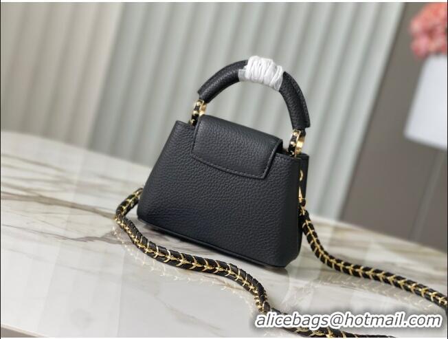 Top Grade Louis Vuitton Capucines Nano Bag with Strass Hardware in Black Taurillon Leather M24583 2025