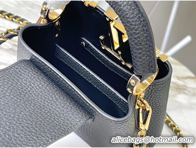 Top Grade Louis Vuitton Capucines Nano Bag with Strass Hardware in Black Taurillon Leather M24583 2025