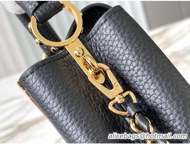 Top Grade Louis Vuitton Capucines Nano Bag with Strass Hardware in Black Taurillon Leather M24583 2025