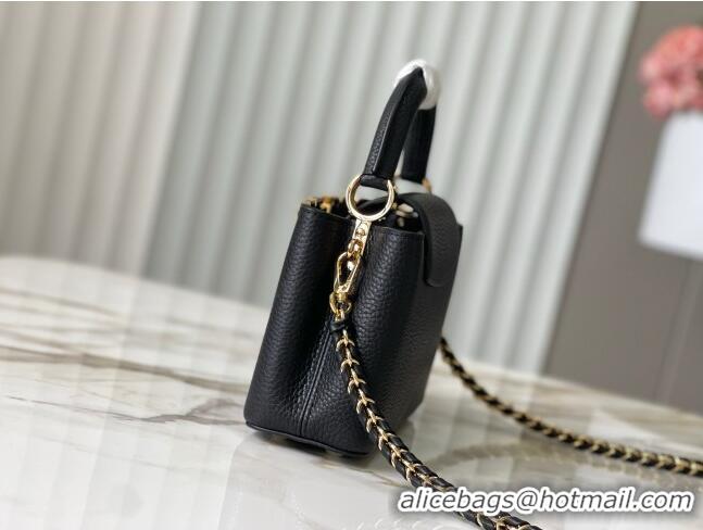 Best Quality Louis Vuitton Capucines Mini Bag with Strass Hardware in Black Taurillon Leather M24583 2025