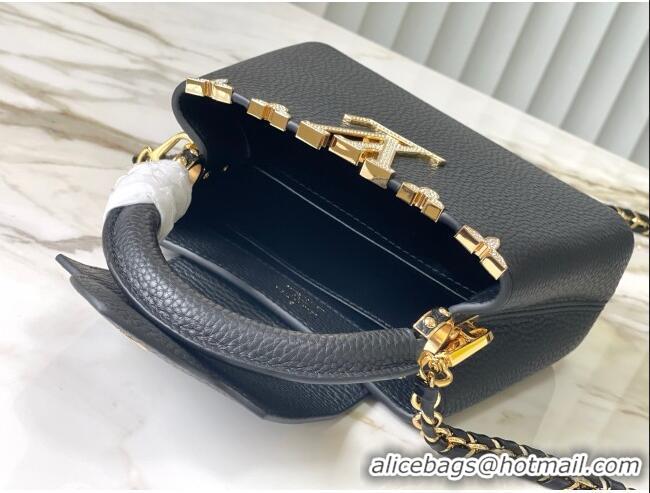 Best Quality Louis Vuitton Capucines Mini Bag with Strass Hardware in Black Taurillon Leather M24583 2025