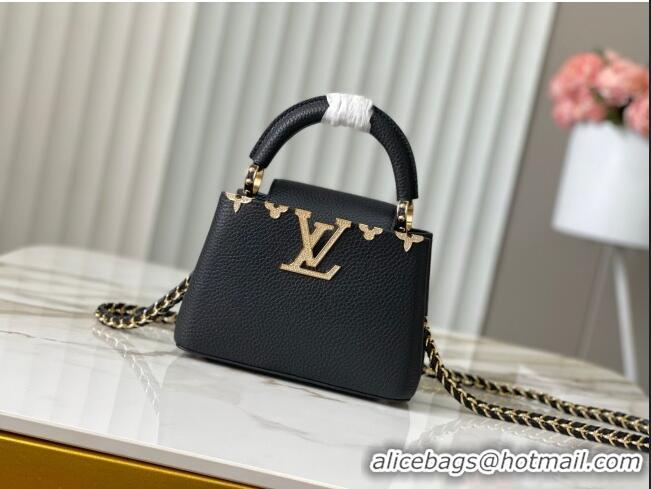 Best Quality Louis Vuitton Capucines Mini Bag with Strass Hardware in Black Taurillon Leather M24583 2025