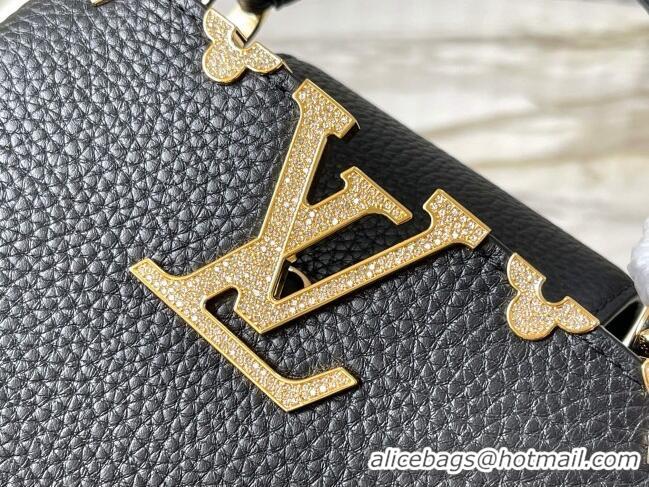 Best Quality Louis Vuitton Capucines Mini Bag with Strass Hardware in Black Taurillon Leather M24583 2025