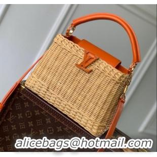 Luxury Cheap Louis Vuitton Capucines BB Bag in Cowhide and Rattan Orange M24976 2025