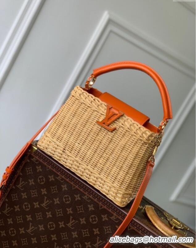 Luxury Cheap Louis Vuitton Capucines BB Bag in Cowhide and Rattan Orange M24976 2025