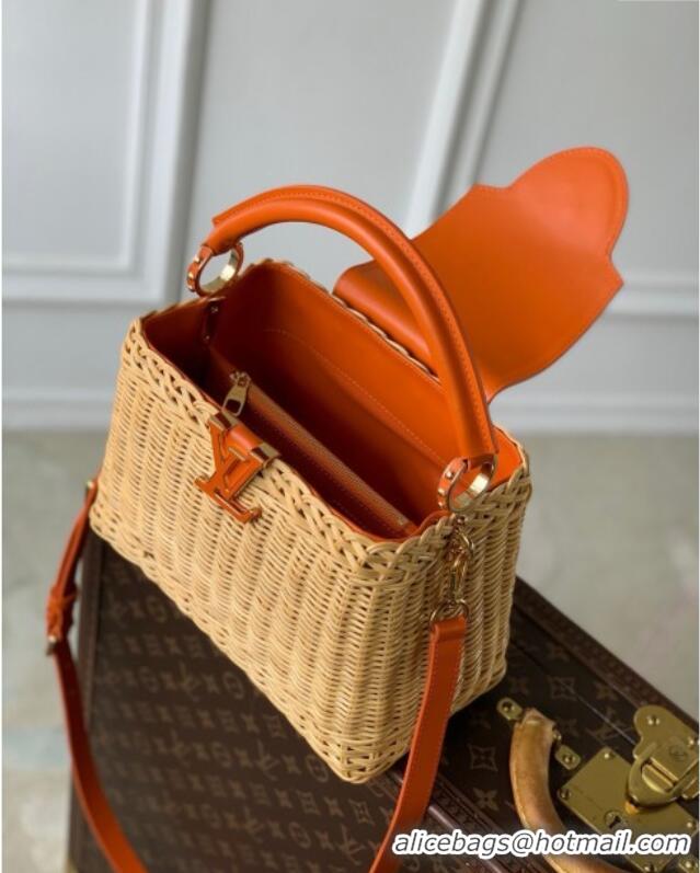 Luxury Cheap Louis Vuitton Capucines BB Bag in Cowhide and Rattan Orange M24976 2025