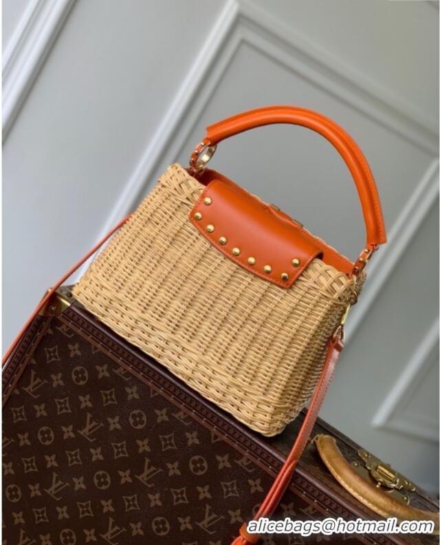 Luxury Cheap Louis Vuitton Capucines BB Bag in Cowhide and Rattan Orange M24976 2025