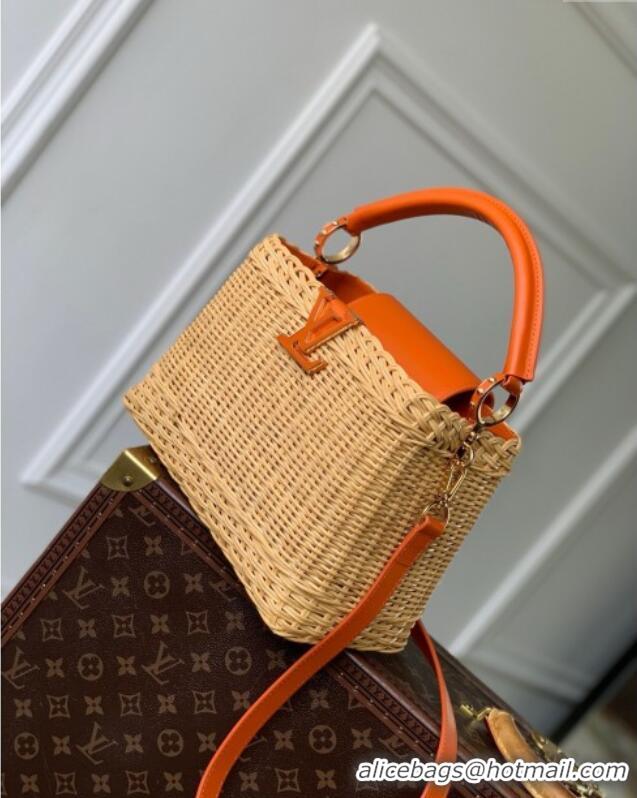 Luxury Cheap Louis Vuitton Capucines BB Bag in Cowhide and Rattan Orange M24976 2025