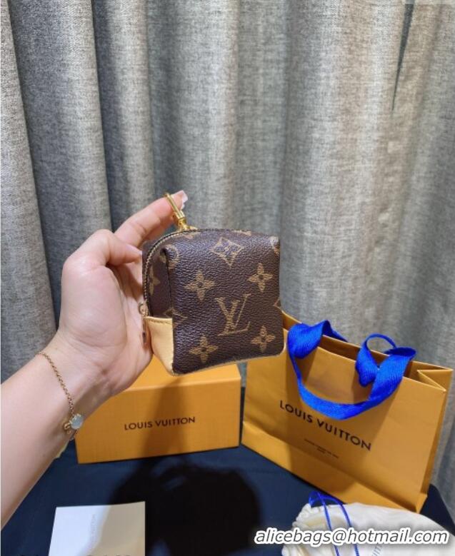 Famous Brand Louis Vuitton Monogram Canvas and Calfskin Leather Pouch Bag Charm 8x8cm 0115 Monogram/Nude 2025