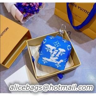 New Fashion Louis Vuitton Print Monogram Canvas and Calfskin Leather Pouch Bag Charm 8x8cm 0115 Blue 2025