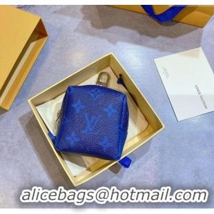 Best Price Louis Vuitton Monogram Canvas and Calfskin Leather Pouch Bag Charm 8x8cm 0115 Navy Blue 2025