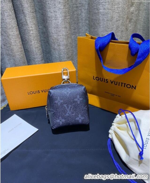 Top Quality Louis Vuitton Monogram Canvas and Calfskin Leather Pouch Bag Charm 8x8cm 0115 Black 2025