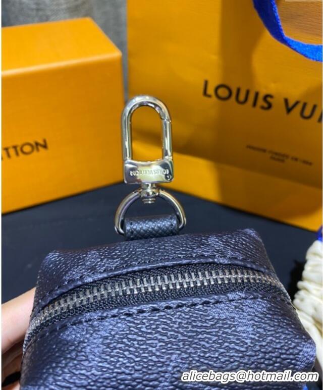 Top Quality Louis Vuitton Monogram Canvas and Calfskin Leather Pouch Bag Charm 8x8cm 0115 Black 2025