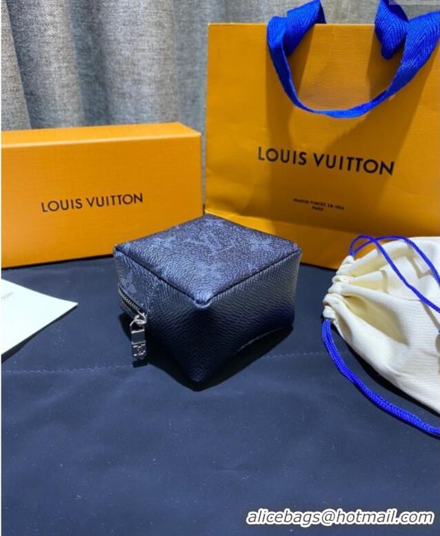 Top Quality Louis Vuitton Monogram Canvas and Calfskin Leather Pouch Bag Charm 8x8cm 0115 Black 2025