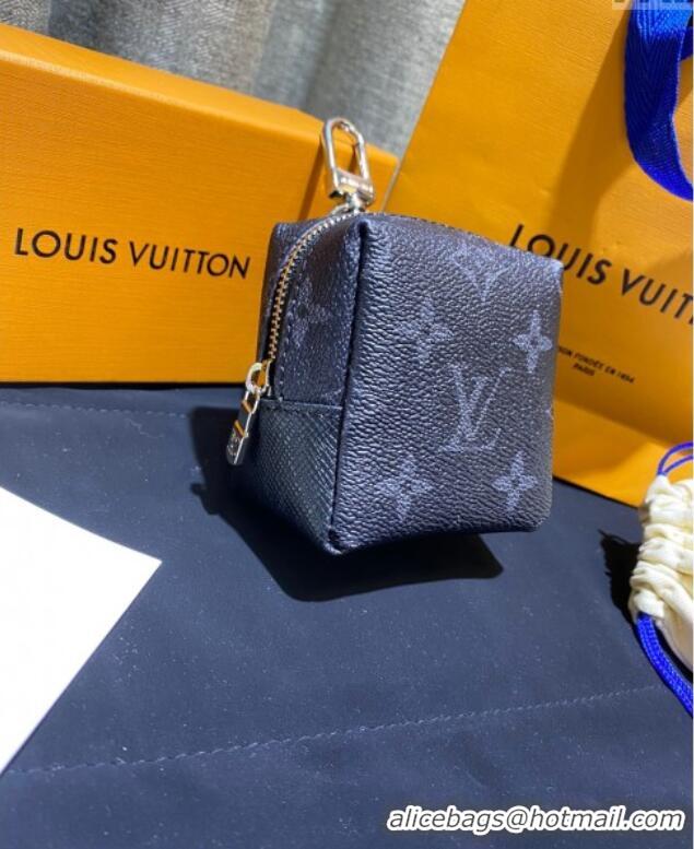 Top Quality Louis Vuitton Monogram Canvas and Calfskin Leather Pouch Bag Charm 8x8cm 0115 Black 2025