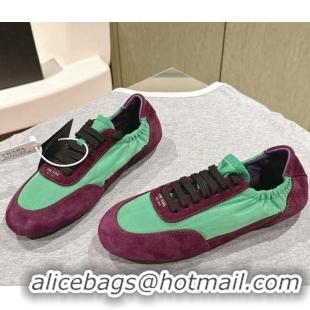 Grade Quality Prada Women's Collapse Re-Nylon and suede elasticized sneakers Burgundy/Green 1227122