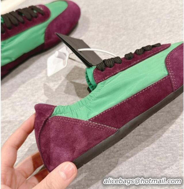 Grade Quality Prada Women's Collapse Re-Nylon and suede elasticized sneakers Burgundy/Green 1227122