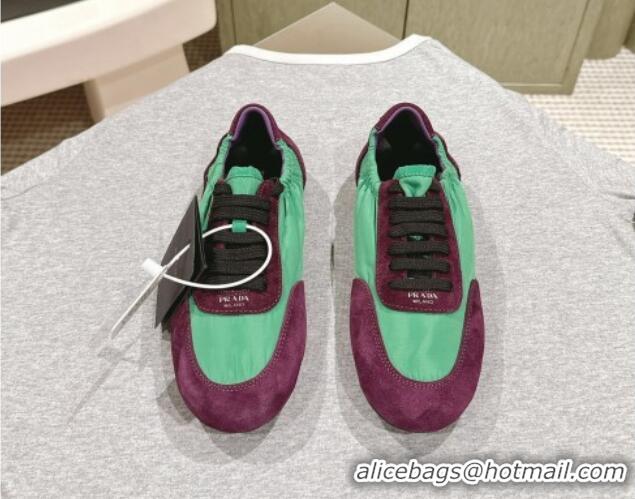 Grade Quality Prada Women's Collapse Re-Nylon and suede elasticized sneakers Burgundy/Green 1227122