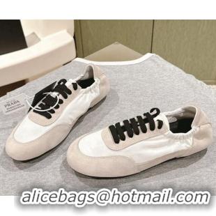 Luxurious Prada Women's Collapse Re-Nylon and suede elasticized sneakers Ivory White/Beige 1227123