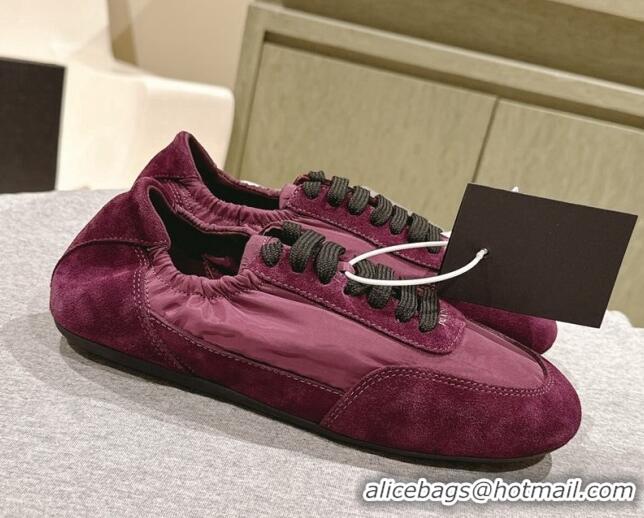 Perfect Prada Women's Collapse Re-Nylon and suede elasticized sneakers Burgundy 1227124