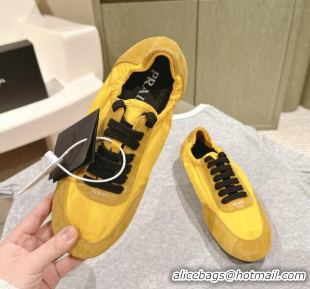 Best Grade Prada Women's Collapse Re-Nylon and suede elasticized sneakers Yellow 1227125