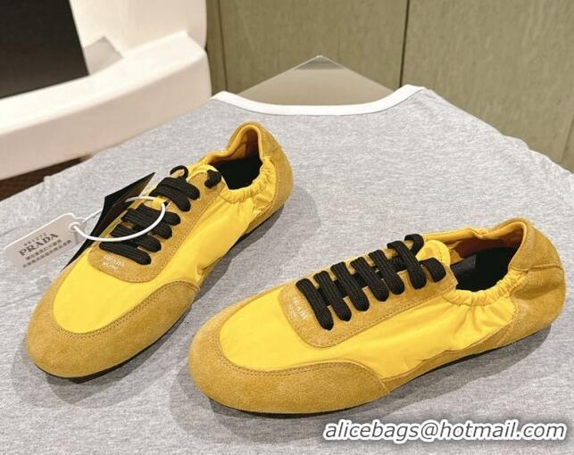 Best Grade Prada Women's Collapse Re-Nylon and suede elasticized sneakers Yellow 1227125