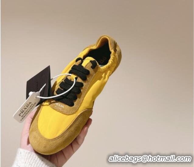 Best Grade Prada Women's Collapse Re-Nylon and suede elasticized sneakers Yellow 1227125