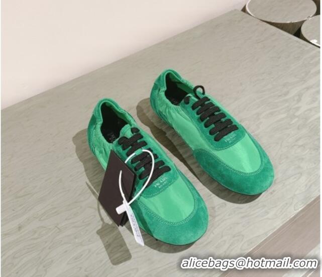 Duplicate Prada Women's Collapse Re-Nylon and suede elasticized sneakers Light Green 1227126