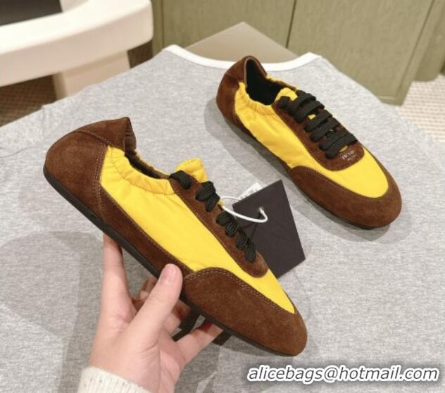 Unique Discount Prada Women's Collapse Re-Nylon and suede elasticized sneakers Brown/Yellow 1227127