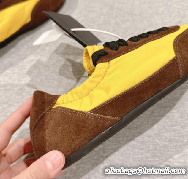 Unique Discount Prada Women's Collapse Re-Nylon and suede elasticized sneakers Brown/Yellow 1227127