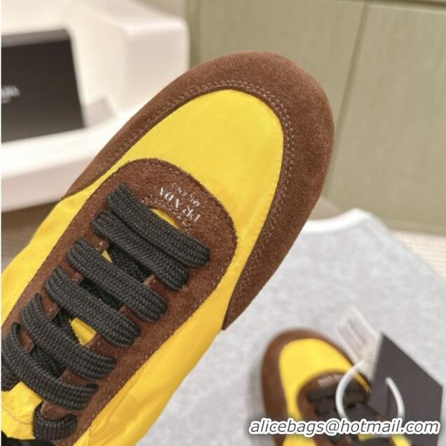 Unique Discount Prada Women's Collapse Re-Nylon and suede elasticized sneakers Brown/Yellow 1227127