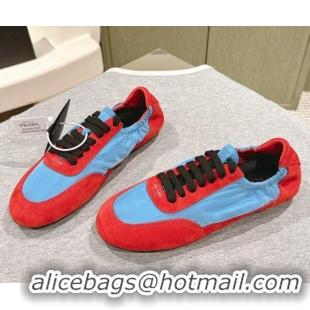 Pretty Style Prada Women's Collapse Re-Nylon and suede elasticized sneakers Blue/Red 1227129