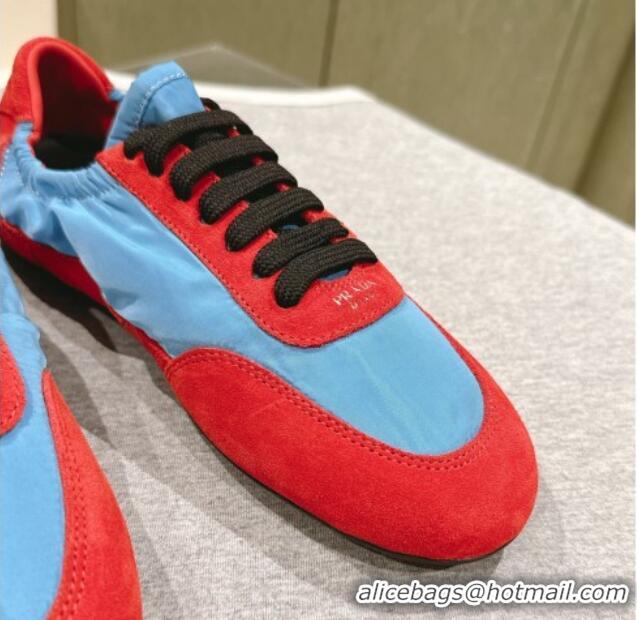 Pretty Style Prada Women's Collapse Re-Nylon and suede elasticized sneakers Blue/Red 1227129