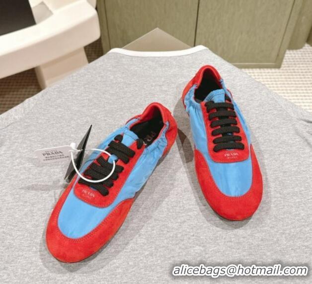 Pretty Style Prada Women's Collapse Re-Nylon and suede elasticized sneakers Blue/Red 1227129