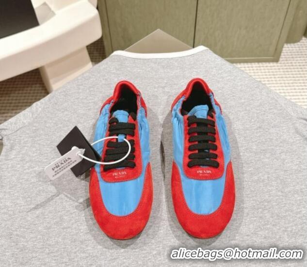 Pretty Style Prada Women's Collapse Re-Nylon and suede elasticized sneakers Blue/Red 1227129