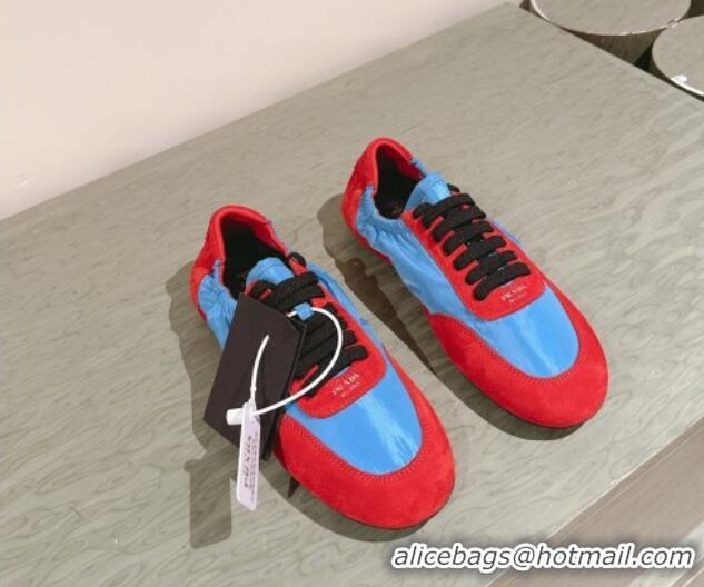 Pretty Style Prada Women's Collapse Re-Nylon and suede elasticized sneakers Blue/Red 1227129