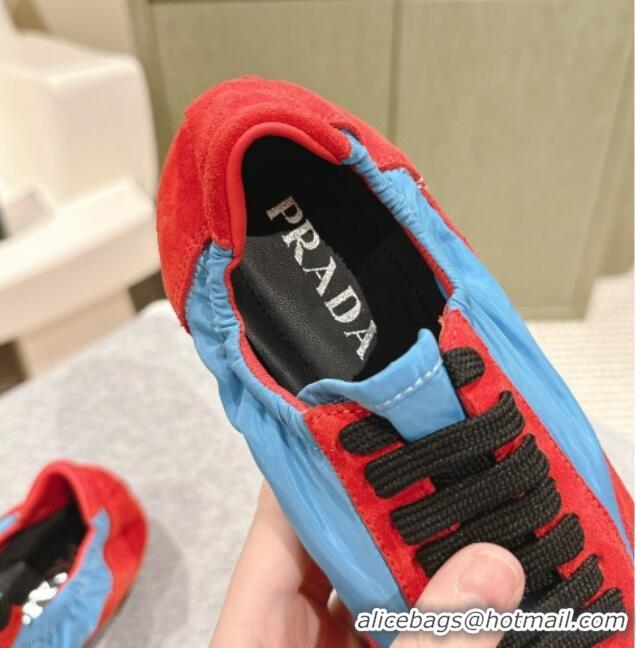 Pretty Style Prada Women's Collapse Re-Nylon and suede elasticized sneakers Blue/Red 1227129